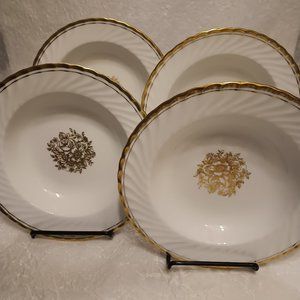 Aynsley bone china "Elegance" soup bowls, white & gold, EUC; Rare